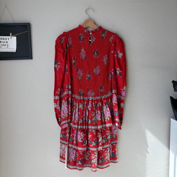 NWT Alix of Bohemia Dress Floral Red Selma Carmine Smocked Long Sleeve Dress XS - Picture 7 of 9